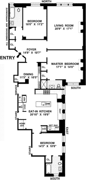 Floorplan at Unit 6B at 320 W 86th Street