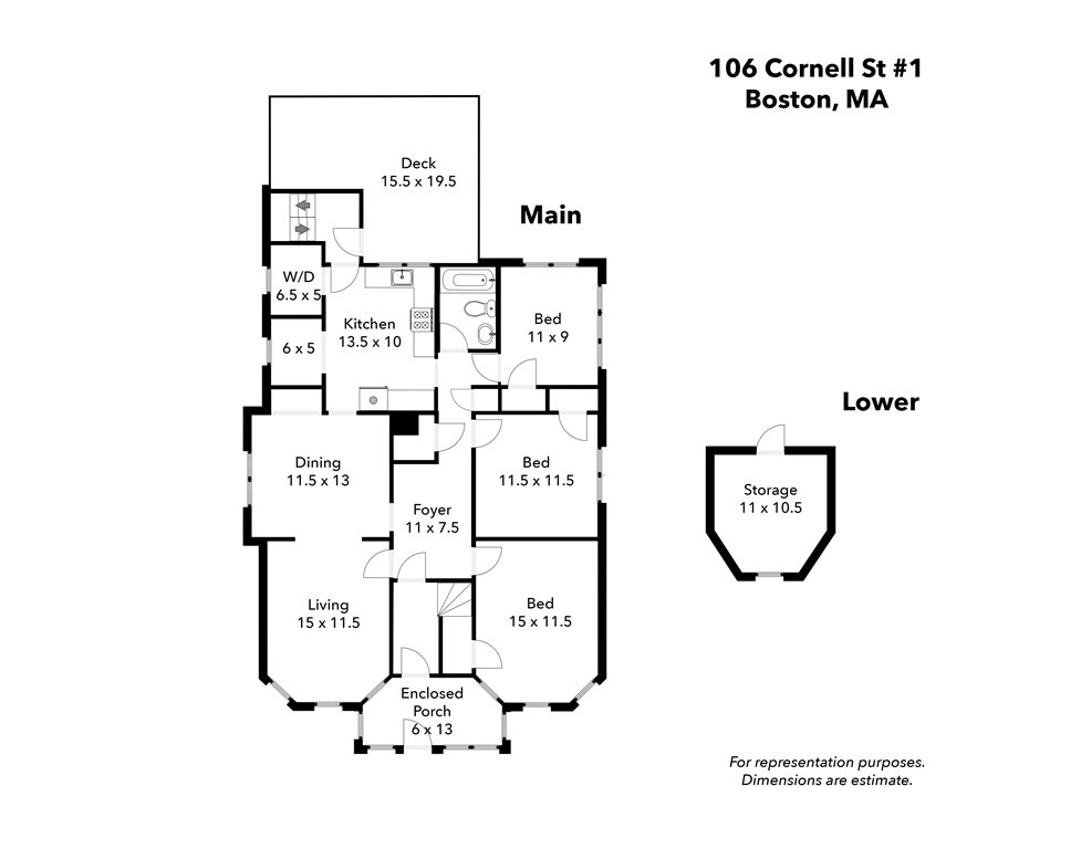 Floorplan at Unit 1 at 106 Cornell St