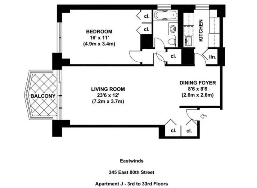 Floorplan at Unit 12J at 345 E 80th Street