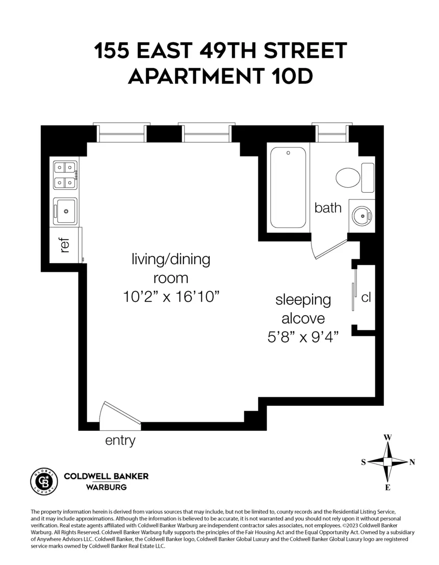 Floorplan at Unit 10D at 155 E 49th Street