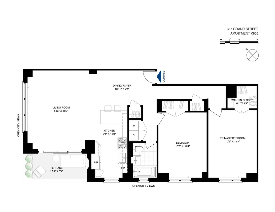 Floorplan at Unit K806 at 387 Grand Street