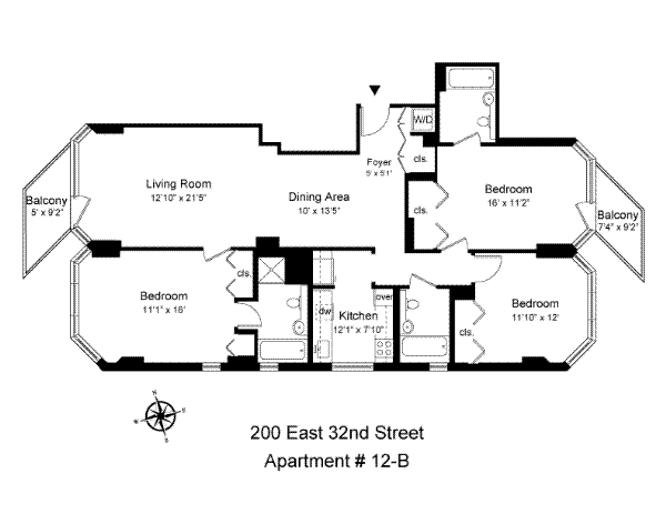 Floorplan at Unit 12B at 200 E 32nd Street