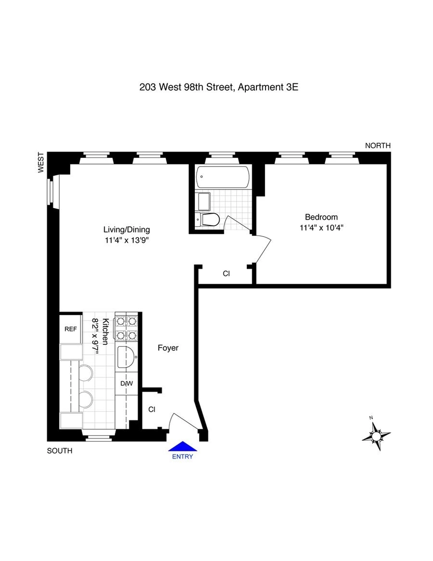 Floorplan at Unit 3E at 203 W 98th Street