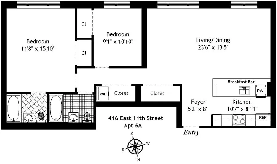 Floorplan at Unit 6A at 416 E 11th Street