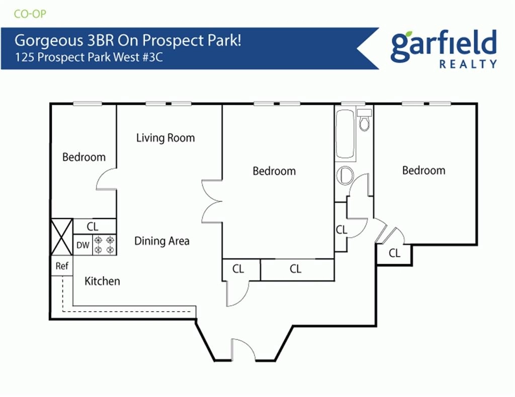 Floorplan at Unit 3C at 125 Prospect Park W