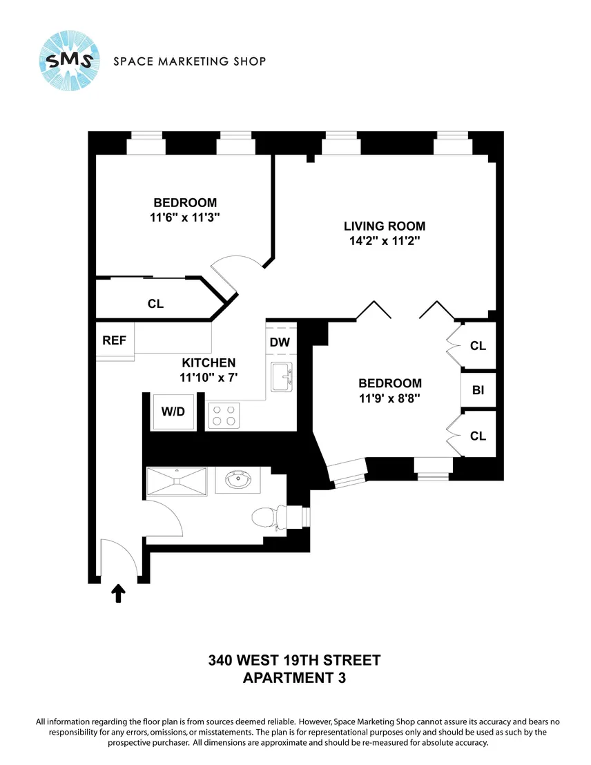 Floorplan at Unit 3 at 340 W 19th St